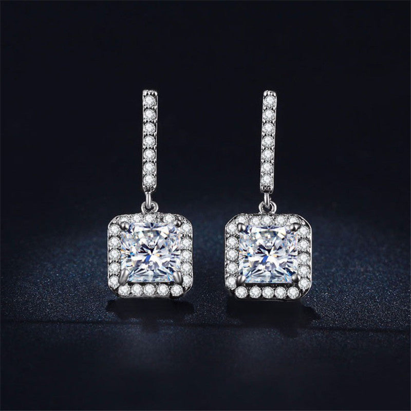 Top Quality Austrian Crystal Big Geomatric CZ Fashion Luxury Zircon Women Ear Stud Earrings Elegant Earring For Party