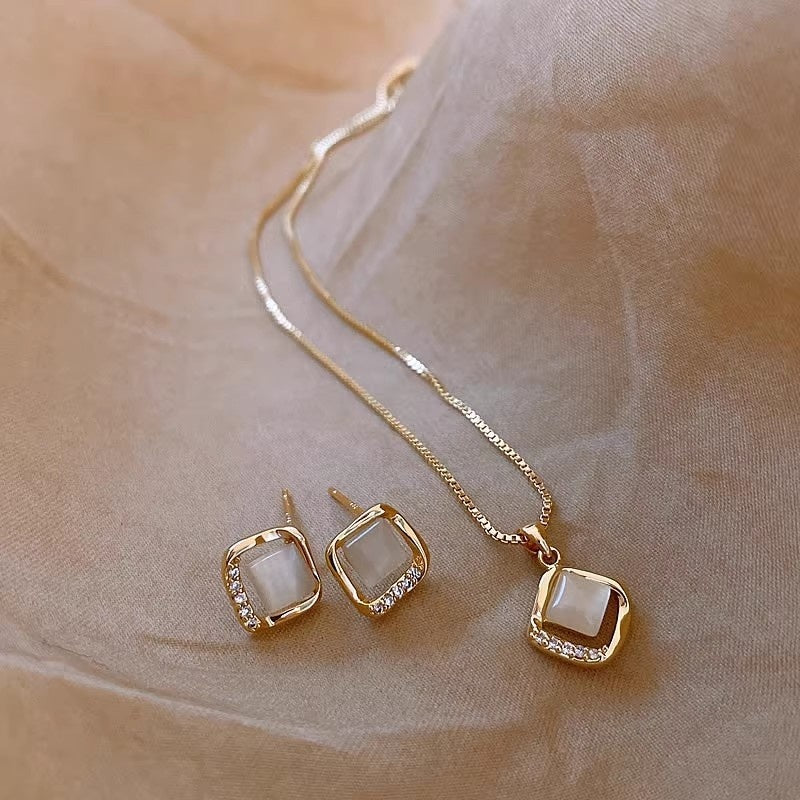 Lux Opal Small Square Stud Earrings