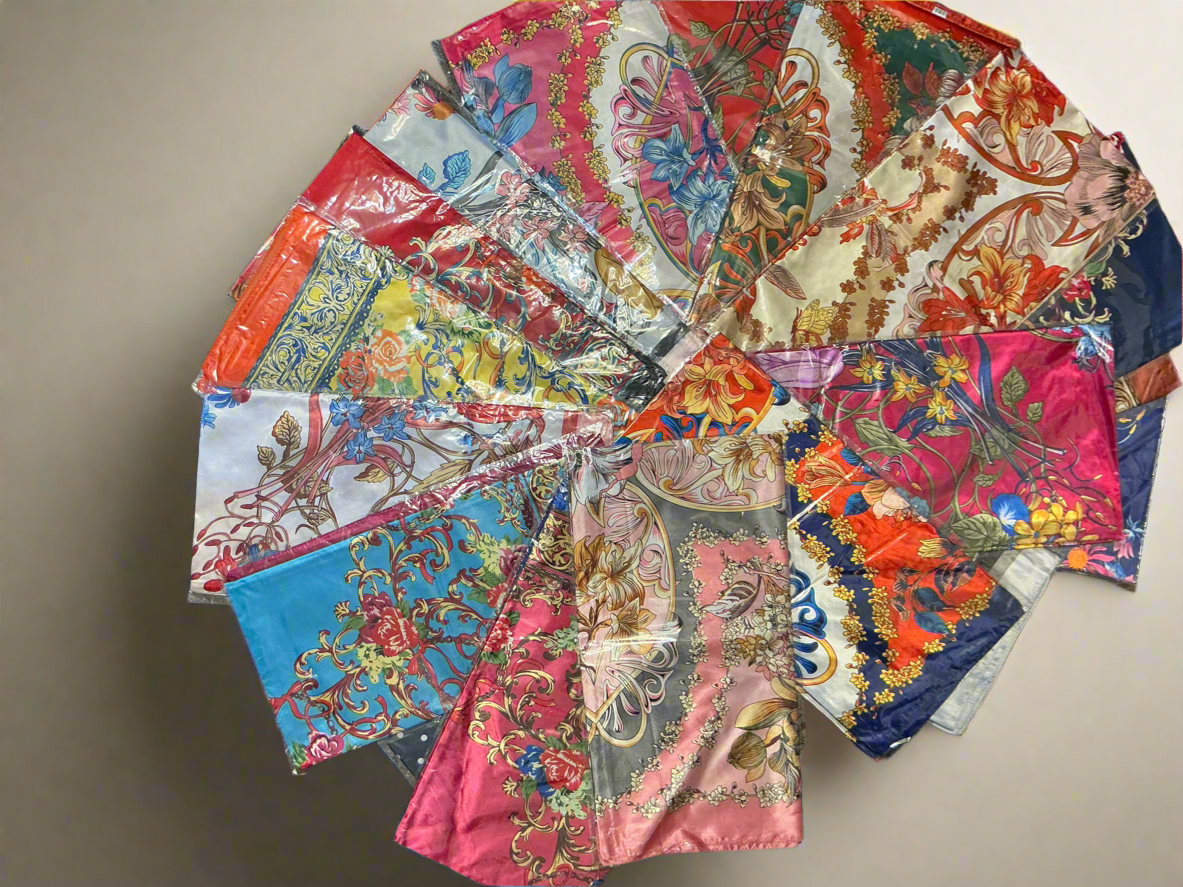 Luxe Floral & Baroque Print Satin Scarf Collection – Multiple Designs