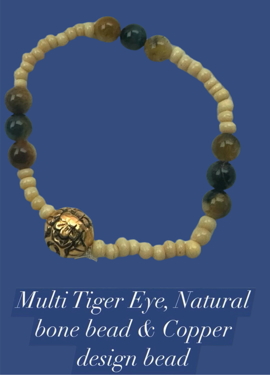 Multi tiger, eyes bracelet, custom design natural bone &Copper design bead