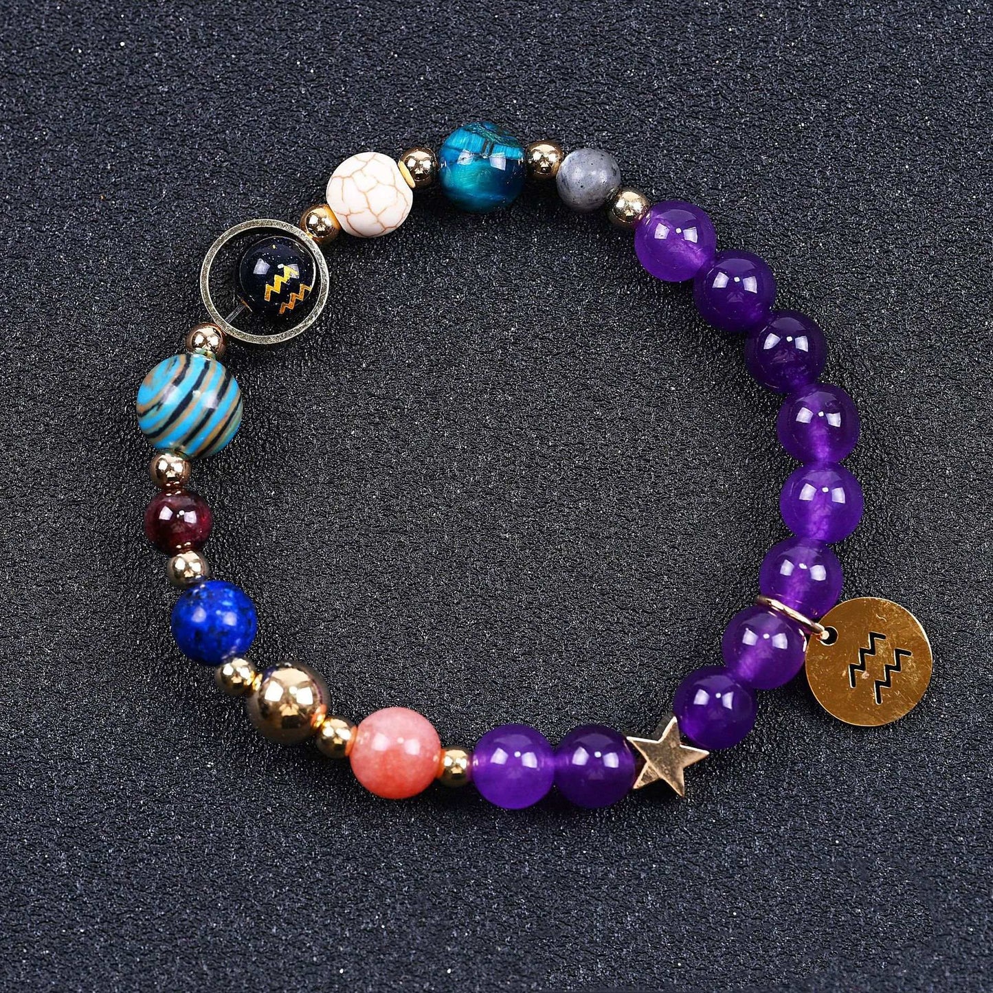Twelve Constellations Bracelets Amethyst Blue San Constellation Lettering