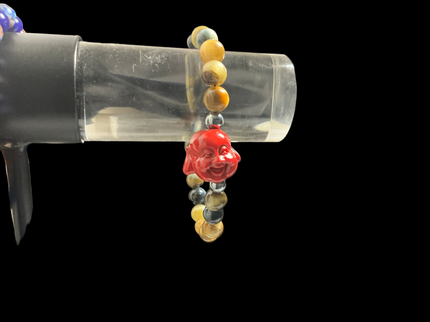 Tiger’s Eye & Terahertz Bracelet with Red Buddha Charm