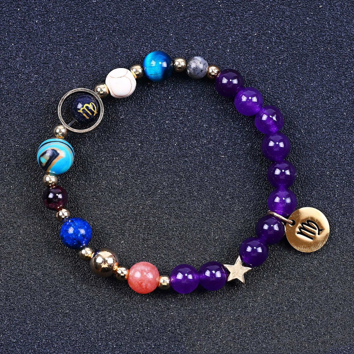 Twelve Constellations Bracelets Amethyst Blue San Constellation Lettering