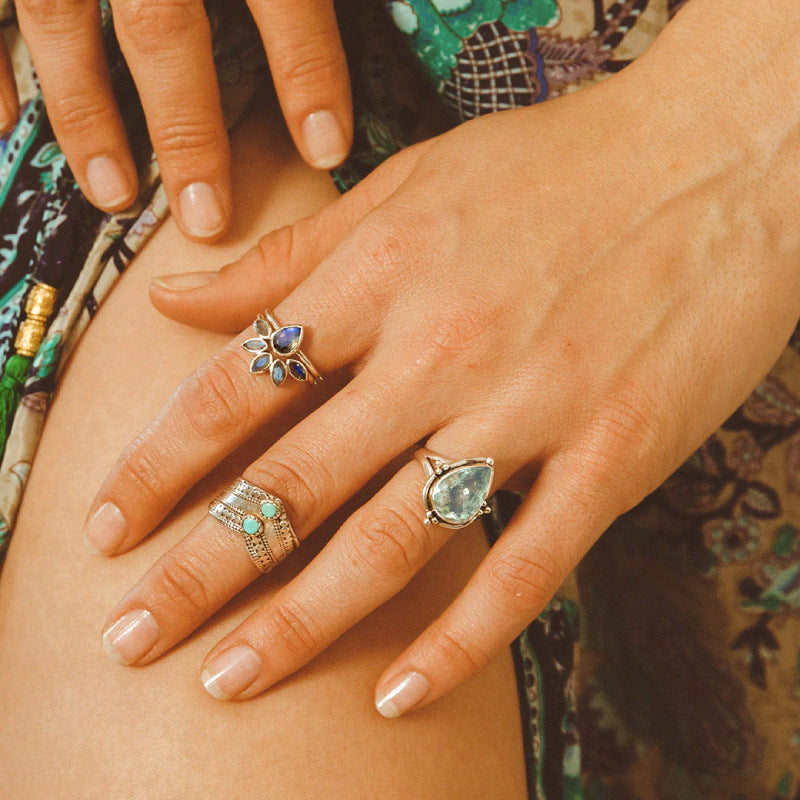 Water Drop Aquamarine Ring Popular Simplicity Classical Pear-shaped Palace Style