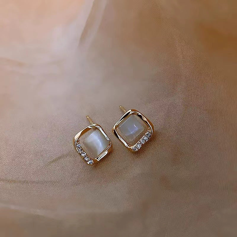 Lux Opal Small Square Stud Earrings