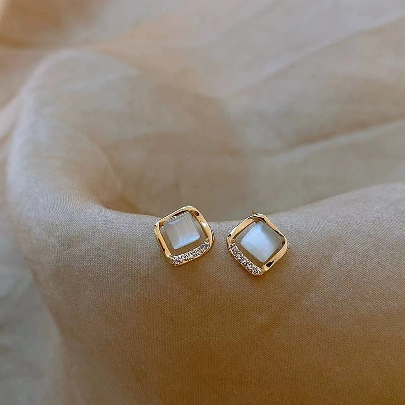 Lux Opal Small Square Stud Earrings