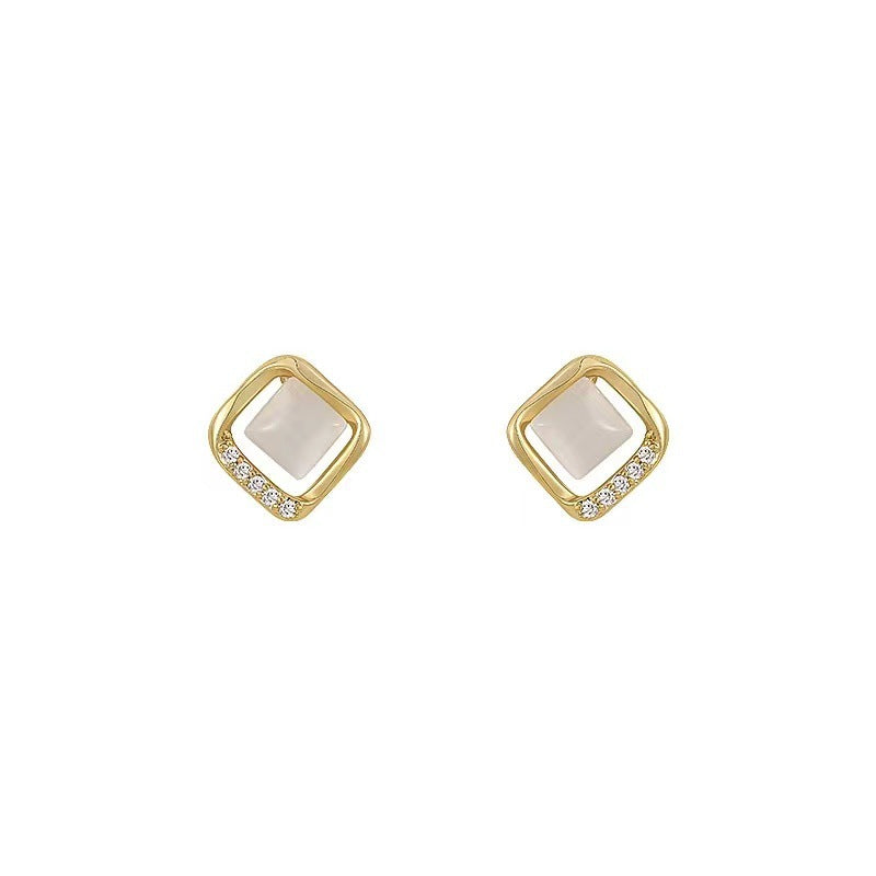 Lux Opal Small Square Stud Earrings