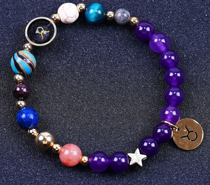 Twelve Constellations Bracelets Amethyst Blue San Constellation Lettering