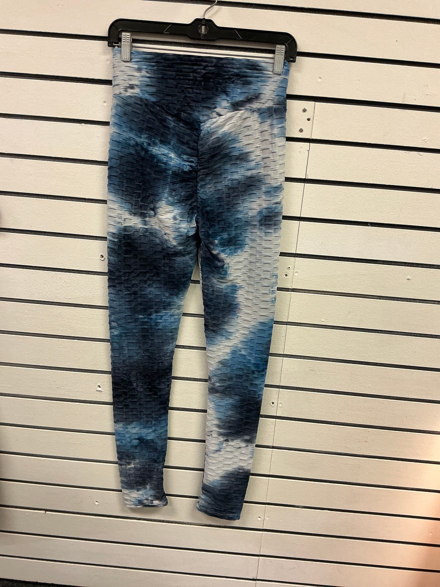 Blue fuchsia, white, black and blue leggings spandex