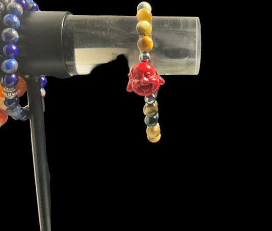 Tiger’s Eye & Terahertz Bracelet with Red Buddha Charm