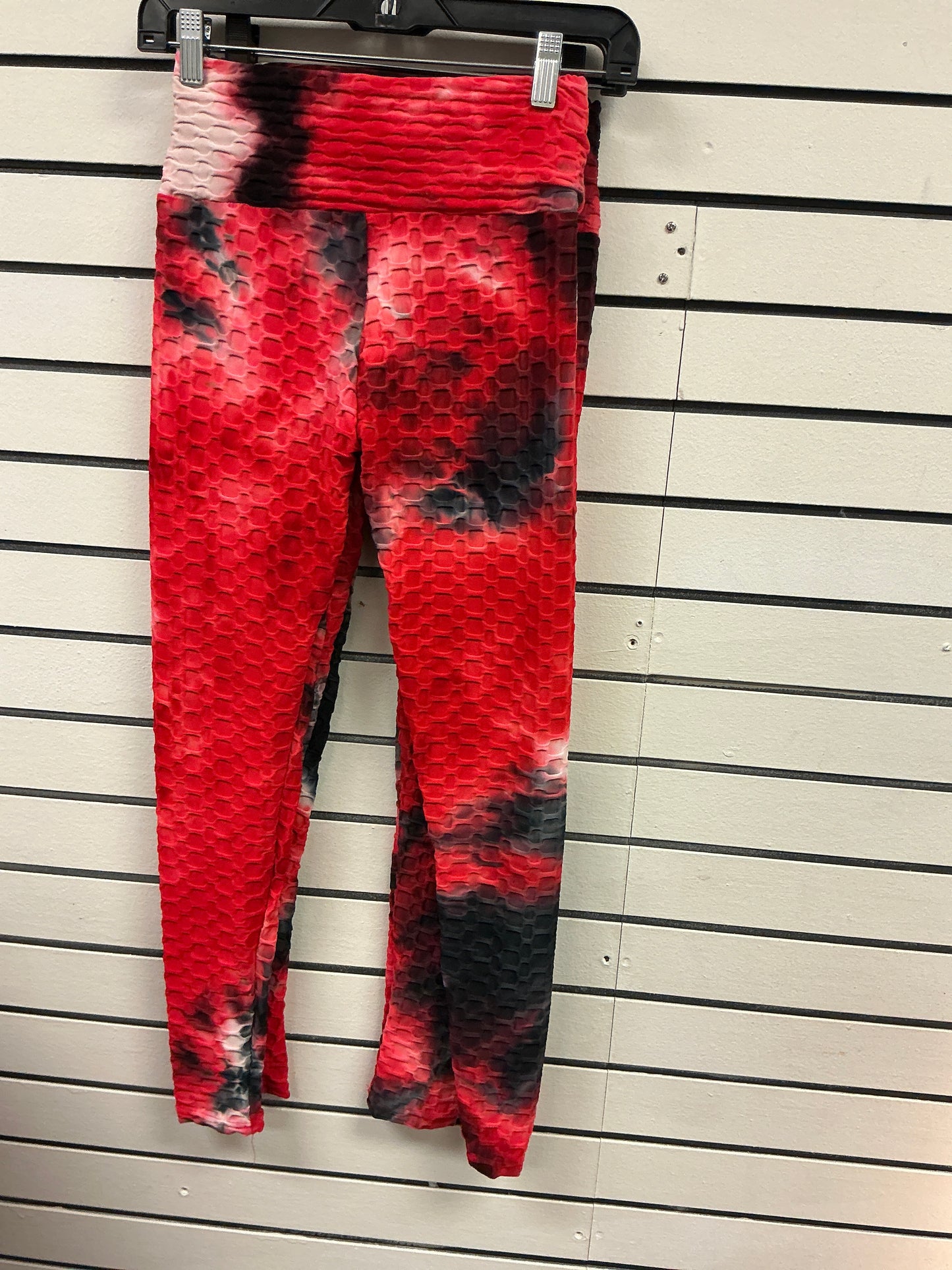 Red white and black spandex, tie-dye pants