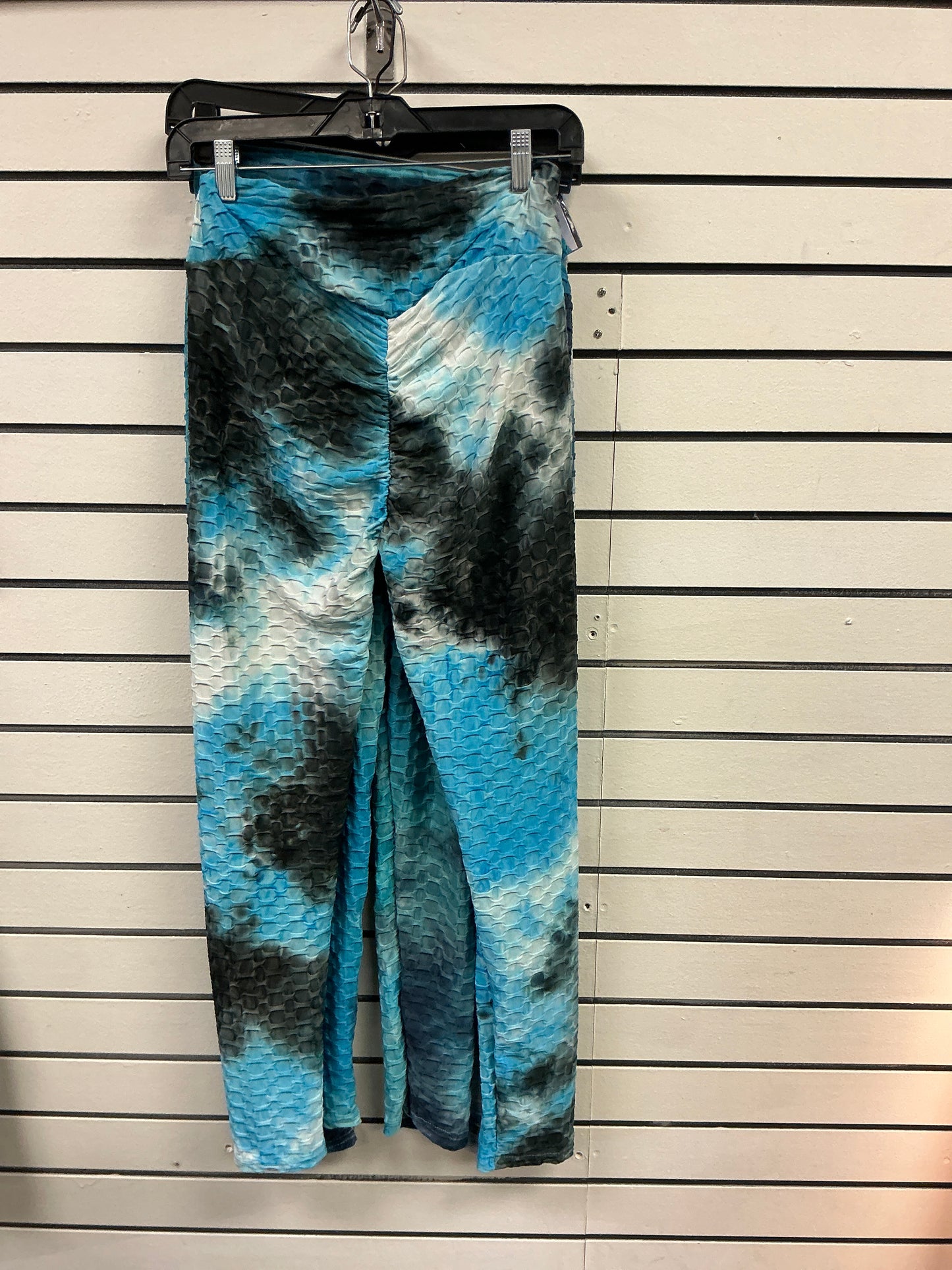 Blue fuchsia, white, black and blue leggings spandex