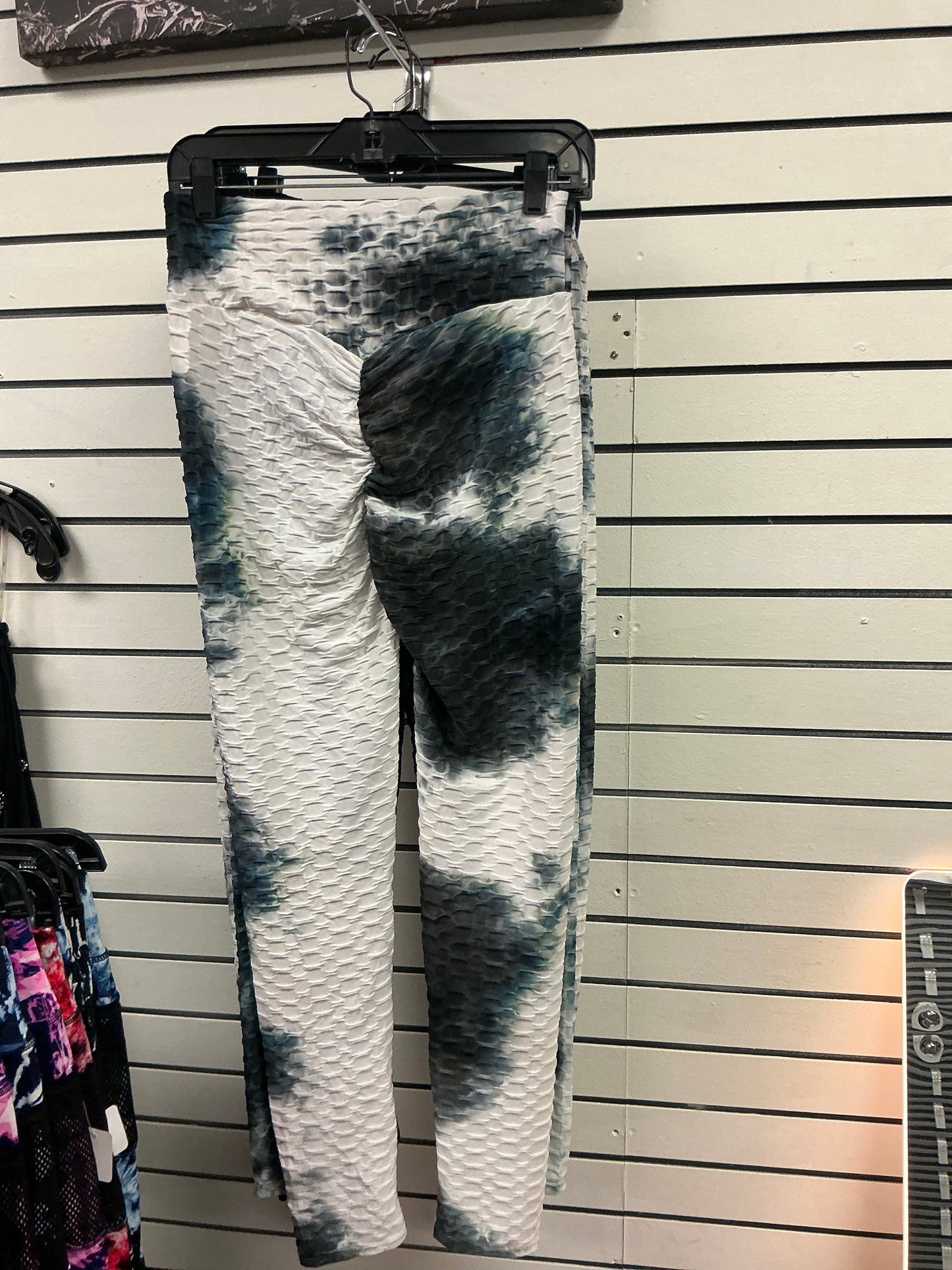 Tie-dye, black, gray, and white spandex