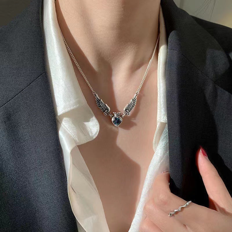 Vintage Gothic Heart Crown Angel Wings Pendant Necklaces Love Shape Clavicle Chain Choker Jewelry Fashion Jewelry