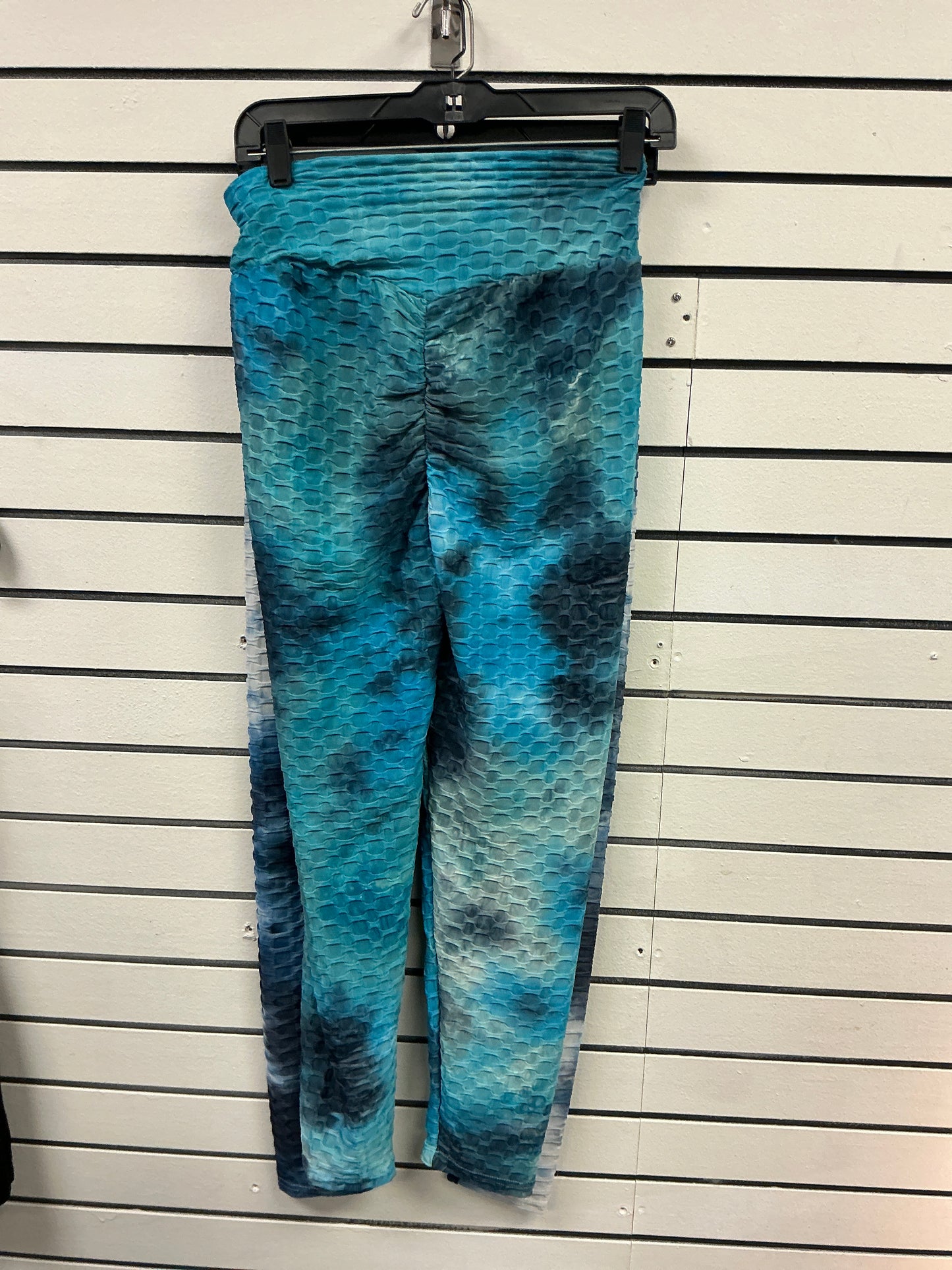 Blue fuchsia, white, black and blue leggings spandex