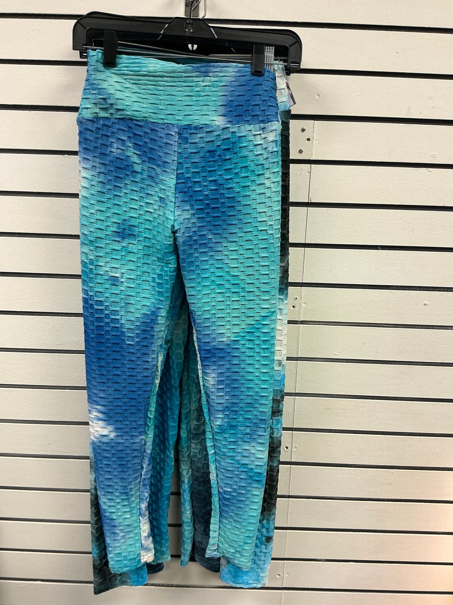 Blue fuchsia, white, black and blue leggings spandex