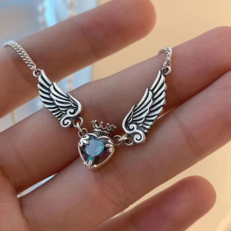 Vintage Gothic Heart Crown Angel Wings Pendant Necklaces Love Shape Clavicle Chain Choker Jewelry Fashion Jewelry