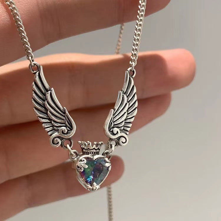 Vintage Gothic Heart Crown Angel Wings Pendant Necklaces Love Shape Clavicle Chain Choker Jewelry Fashion Jewelry