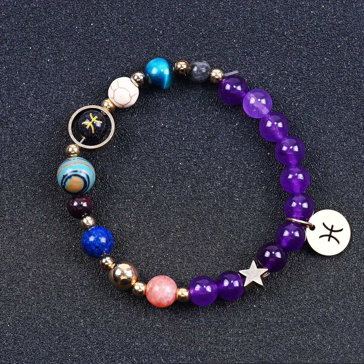 Twelve Constellations Bracelets Amethyst Blue San Constellation Lettering