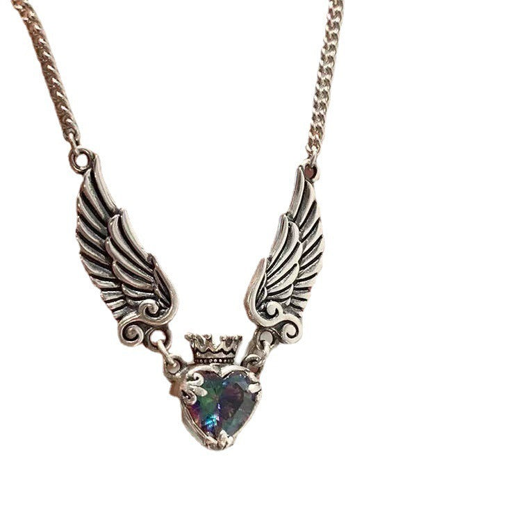 Vintage Gothic Heart Crown Angel Wings Pendant Necklaces Love Shape Clavicle Chain Choker Jewelry Fashion Jewelry