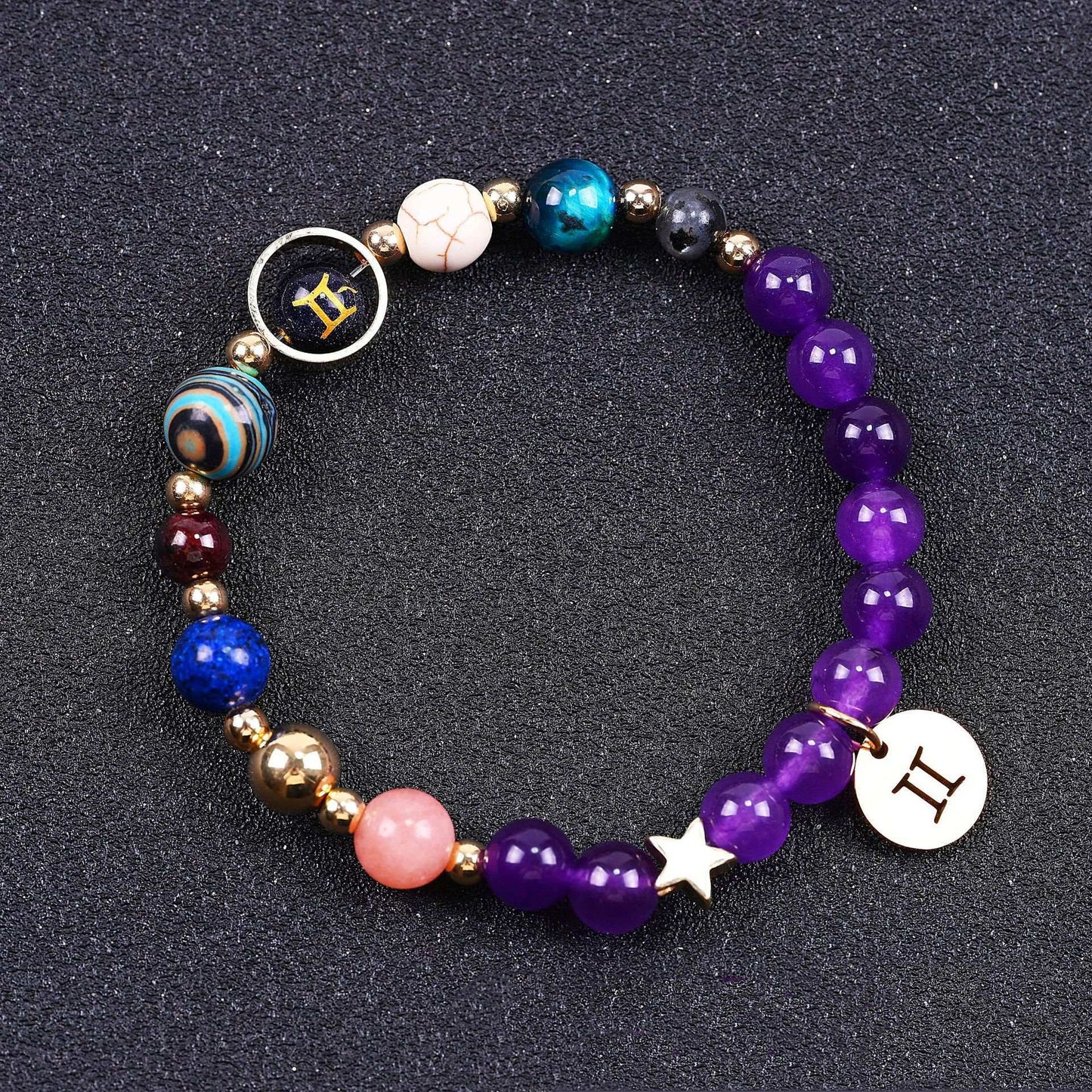 Twelve Constellations Bracelets Amethyst Blue San Constellation Lettering